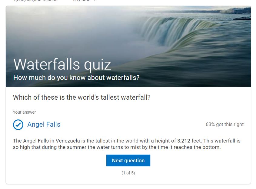 Bing Waterfalls Quiz – New Question Answer Updated